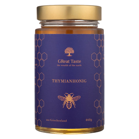 Griechischer Thymianhonig von GReat Taste the wealth of the earth im 460-g-Glas, Vorderansicht