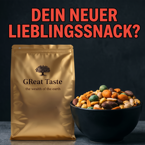Nussmischung 1250g – Geräucherte Mandeln, Teigmantel-Erdnüsse, Wasabi-Erdnüsse, Reiscracker & Barbecue Mais